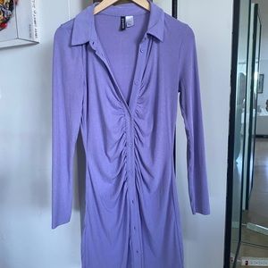 Purple button down mini dress.